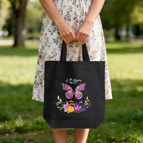 ERKOON Canvas Tote Bag Embroidery Kit for Beginners, Needlepoint Arts Crafts Cross Stitch Kits for Adults Including Stamped Embroidery Bag with Hoops, Needle, Instruction and Color Threads (Butterfly)