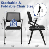 CLATINA Stackable Foldable Conference Room Chairs with Wheels, Portable Padded Office Desk Chair with Lumbar Support and Armrest for Training Room, Guest, Reception, Event, Black (8pk) CLATINA