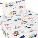 J-pinno Dinosaur Construction Work Digger Cars Vehicle Cute Cozy Fun Twin Sheet Set for Kids Girls Children, 100% Cotton, Flat Sheet + Fitted Sheet + Pillowcase Bedding Set (Dinosaur, Twin) J-pinno