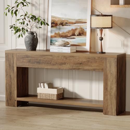 Tribesigns 70.9-Inch Console Tables for Entryway, Narrow Wooden Long Sofa Table Behind the Couch, Farmhouse Fluted Hallway Accent Table for for Living Room, Entrance, Foyer (Rustic Brown) Tribesigns