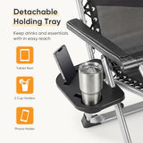 NEWBULIG Zero Gravity Chair, Folding Patio Recliner with Removable Cushion & Cup Holder Trays, Portable Lounge Chair for Beach & Camping, Classic Grey