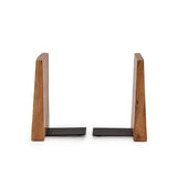 EDHAS Decorative Bookends Iron & Acacia Wood Hold Heavy Books- Decorative Bookends for Shelves, Sturdy Book Holders (4" X 4" X 6"), (Set of 2) EDHAS