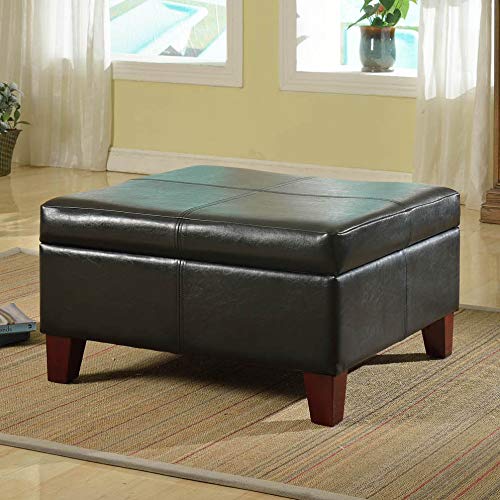Homepop Home Decor |K2380-E169 | Luxury Large Faux Leather Square Storage Ottoman | Ottoman with Storage for Living Room & Bedroom, Black HomePop