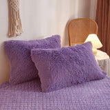 HAIHUA Faux Fur Purple Comforter Cover Queen Set, Soft Fuzzy Plush Purple Bedding Queen Set 3 Pieces (1 Furry Duvet Cover + 2 Fluffy Pillow Cases) Shaggy Bed Set, Zipper Closure HAIHUA