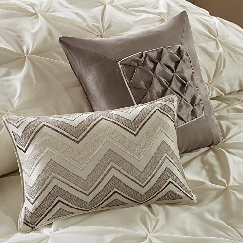 Madison Park Essentials Room in a Bag Faux Silk Comforter Set - Luxe Diamond Tufting All Season Bedding, Matching Curtains, Decorative Pillows, Ivory King(104"x92") 24 Piece Madison Park