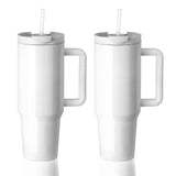 PYD Life 2 Pack 40 OZ Sublimation Tumblers with Handle White Blanks Stainless Steel Cups Mugs with Lid and Plastic Straw for Sublimation Oven Tumbler Heat Press Printing PYD Life