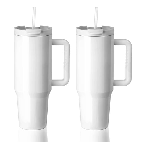 PYD Life 2 Pack 40 OZ Sublimation Tumblers with Handle White Blanks Stainless Steel Cups Mugs with Lid and Plastic Straw for Sublimation Oven Tumbler Heat Press Printing PYD Life