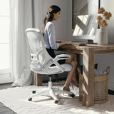 Flash Furniture Porter High-Back Swivel Office Chair with Adjustable Lumbar Support and Height, Ergonomic Mesh Desk Chair with Flip-Up Armrests, White Flash Furniture