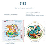 Zhenqing Cute Dragon on Books Cross Stitch Kit, 11CT Printed 24x24cm with Hoop, Fantasy Embroidery Set for Beginners (70976)