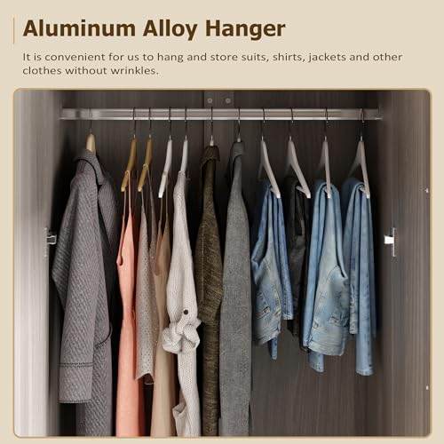 ECACAD Wardrobe Armoire with 4-Tier Shelves, Hanging Rod and 3 Doors, Wooden Closet Storage Cabinet for Bedroom, Brown Grey (47.2”W x 18.9”D x 70”H) ECACAD
