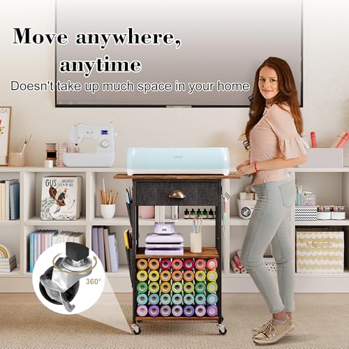 Craft Organizers and Storage Cart: Craft Room Cart for Organizing Cutting Accessories and Machine, Vinyl Roll Storage and Organization Holder, Heat Press Stand Table with Wheels Lyuwanxian