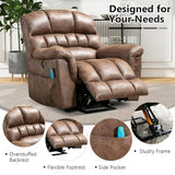 HAOMARKETS Oversized Power Lift Recliner with Massage and Heat for Elderly, Faux Leather Electric Lifting Reclining Chair with Side Pockets and USB Port for Living Room, Brown