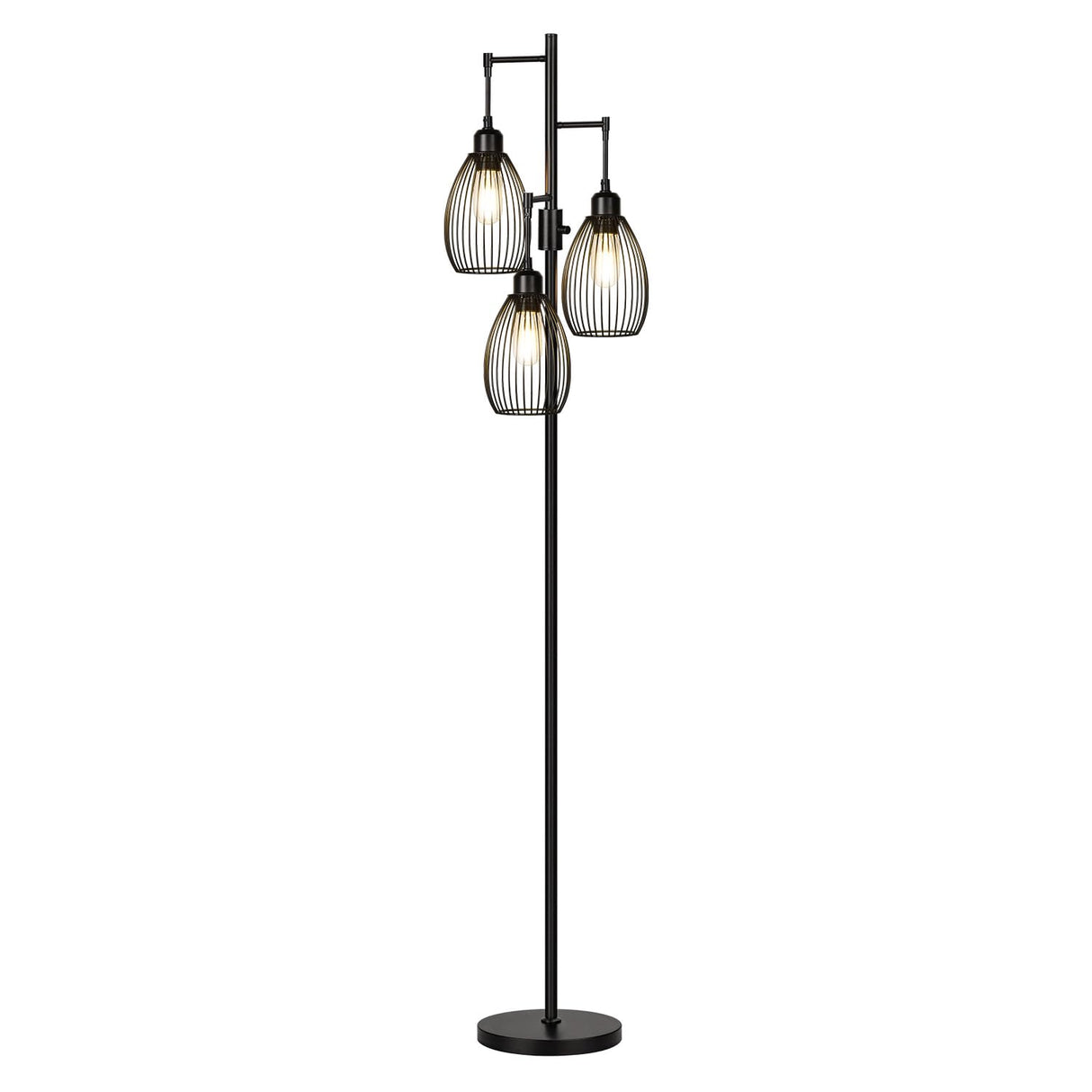 Dimmable Floor Lamp, 3 x 800LM LED Edison Bulbs Included, Farmhouse Industrial Floor Lamp Standing Tree Lamp with Elegant Teardrop Cage Tall Lamps for Living Room Bedroom Office Dining Room-Black Nintiue