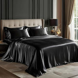 Love's cabin Twin Satin Sheets Sets - 3 Piece Black Silky Bed Sheets with Deep Pockets, Luxury Silk Feel Satin Twin Size Sheet Set Bedding Set (1 Flat Sheet,1 Fitted Sheet,1 Pillow case) Love's cabin