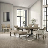 Roundhill Furniture Birmingham 8-Piece Dining Set: Extendable Table with 4 Side Chairs, 2 Armchairs, and a Nailhead Bench, Driftwood Finish Roundhill Furniture