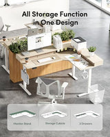 FEZIBO L Shaped Electric Standing Desk, 63 x 48inch Large with Drawers | Reversible Tabletop, 2 Memory Height Settings | Home Office & Gaming Height-Adjustable Table, Light Walnut （2 Packages） FEZIBO