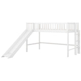 Twin Size Low Loft Bed with Slide,Kids Loft Bed with Ladder,Wood Kids Loft Bed Twin Size for Girls Boys,White Bellemave