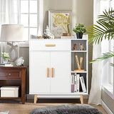 Giantex Floor Storage Cabinet Free Standing Cupboard with 1 Drawer, 2 Doors, 3 Shelves & 4 Rubber Wood Legs for Home Office Sideboard Storage Organizer, White Giantex