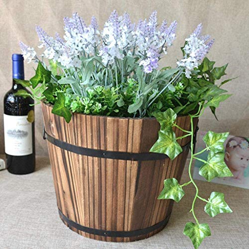 CoscosX 3 Pcs Rustic Wooden Bucket Flower Planter Patio Garden Backyard Planter Outdoor Indoor Home Decor CoscosX