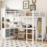 Bellemave Full Metal Loft Bed with Wardrobe, L-Shaped Desk, Storage Cubes and Shelves, Heavy Duty, White Bellemave
