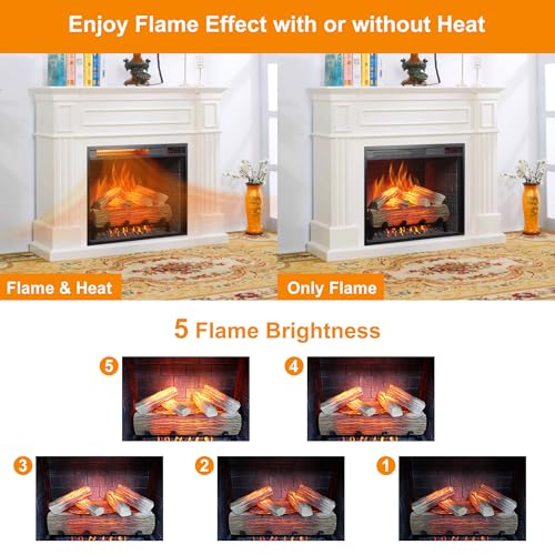 Innoflame 23" Realistic Electric Fireplace Insert with Remote Control - 4-Color Adjustable Flames, 9H Timer, Low Noise, Overheat Protection, 1500W (23"x19.7") Innoflame