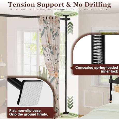 Goovilla Room Divider for Room Separation, Tension Curtain Rods No Drilling, 4-10ft(H) 28-114inch(W) Adjustable Temporary Privacy Wall Divider, Heavy Duty Freestanding Space Partition Separator, Black Goovilla