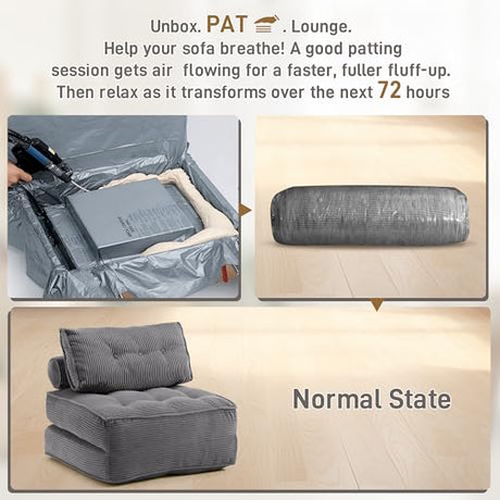 VIKAYAMICS Folding Sofa Bed Convertible Sleeper Chair 33" with Pillow Futon Boneless Couch with Back Support Small Couch for Living Room(Grey Single) VIKAYAMICS