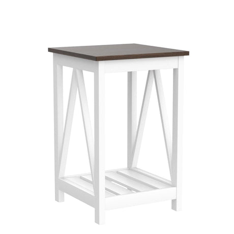 ChooChoo Farmhouse End Table, Rustic Vintage End Side Table with Storage Shelf for Small Spaces, Nightstand Sofa Table for Living Room, Bedroom White 2 Pack ChooChoo