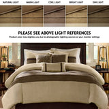 Madison Park Palmer Comforter Set - Faux Suede Design, Striped Accent, All Season Down Alternative Bedding, Matching Shams, Decorative Pillow, Bed Skirt, King (104 in x 92 in), Natural 7 Piece Madison Park