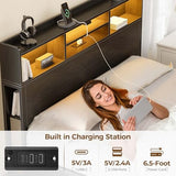 Rolanstar Full Bed Frame with Storage Headboard & 4 Drawers, Metal Platform Bed with Charging Station, LED Single Bed with Side Shelf, No Box Spring Needed, Easy Assembly, Black Rolanstar