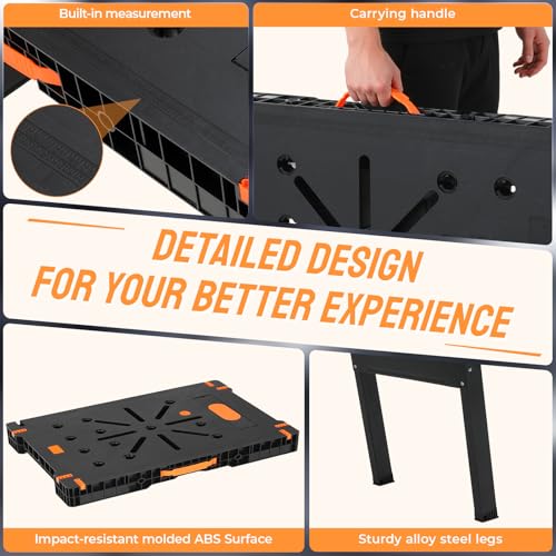 TLGREEN Folding Work Table,2 Pack,Express Portable Workbench Set of 2, Lightweight Workbench with Clamps Dogs, Clamps,Power Strip,for Garage,Table Saw,Home,Workshop,330lbs Load Capacity TLGREEN