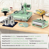 Seeutek 8 in 1 Heat Press Machine 15x15 Inch, Swing Away Digital Sublimation Heat Transfer Press with 20oz & 30oz Tumbler Attachments for T-Shirts, Mugs, Hats & Plates, Green Seeutek