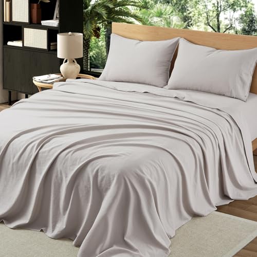 OnlySet 3Pcs Organic Linen Sheets Twin Size, 100% French Linen from Normandy, Breathable Natural Linen Twin Sheet Set with 16 Inch Deep Pocket, 1 Flat Sheet, 1 Fitted Sheet, 1 Pillowcases OnlySet