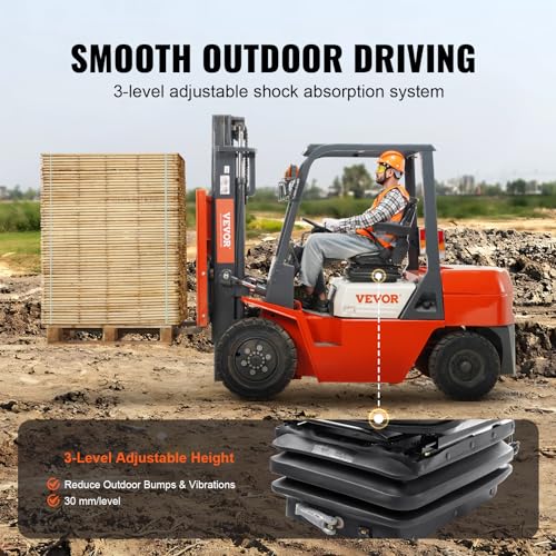 VEVOR Universal Tractor seat Suspension, Fold Down Forklift Seat with Adjustable Angle Back, Micro Switch, Seatbelt and Armrests, 3-level Shock Absorption Tractor Seat for Tractor Loader Excavator VEVOR