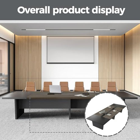 Nuipesn 138 Inch Rectangular Conference Table, 12FT Boardroom Table for 12-14, Built-in Power Outlets & USB Charging Ports, Cable Management, Splicing Design, 2 Inch Thick Top, Oak/Grey Nuipesn