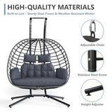 SWITTE Double Egg Swing Chair with Stand, Outdoor Patio 2 Person Hanging Wicker Hammock Chairs with Cushion for Indoor Bedroom, Lawn, Garden-Dark Grey SWITTE