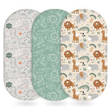 Unnivoll Baby Bassinet Sheets Girl Boy, Fitted Bassinet Sheet Set 3 Pack Bassinet Mattress Sheets Universal Fit for Rectangle, Round, Oval, Hourglass Mattress, Soft Breathable Green & Apricot Lion Unnivoll