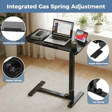 OLIXIS Mobile Standing Desk, Height-Adjustable Computer Cart with Pneumatic Lift, Portable Computer Workstation Cart for Bed, Couch, Office, Sofa, Black OLIXIS