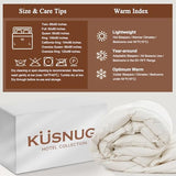 KUSNUG 100% Organic Cotton Feather & Down Fibers Comforter Twin Size, All-Season Hotel-Style Hypoallergenic Duvet Insert, Ivory White 68x90 Inch KUSNUG
