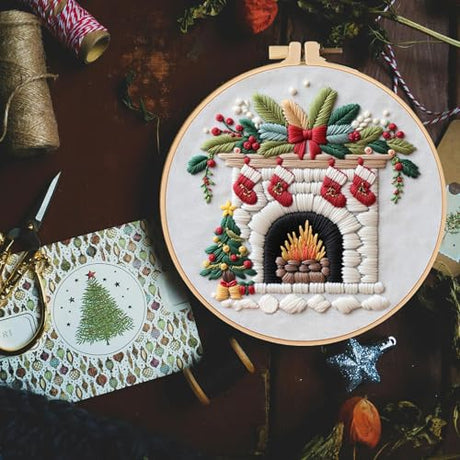 Smart-Feather 3pcs Embroidery kit for Holiday, Embroidery Kits for Christmas Cottage with Hoop for Adults with Hoop, DIY Art Project Craft Kit (Welcome) Smart-Feather