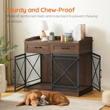 HOOBRO Heavy Duty Dog Crate Furniture, 39.4” Dog Kennel with Drawers, Wooden Dog Cage Indoor Side End Table for Medium Large Dogs, Triple Door Design, Walnut and Black WL106GW03 HOOBRO