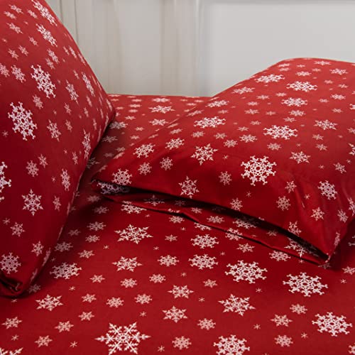 Elegant Comfort Luxury Soft Bed Sheets Holiday Pattern 1500 Premium Hotel Quality Microfiber - Softness Wrinkle and Fade Resistant (4-Piece) Bedding Set, Twin, Snowflake-Burgundy Elegant Comfort