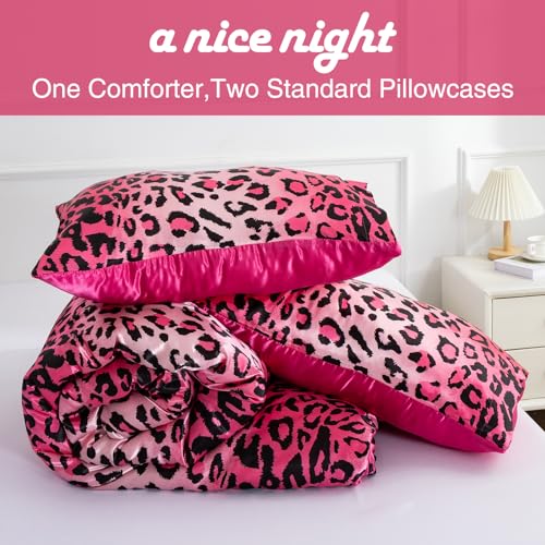 A Nice Night Leopard Printed，Satin Silky Soft Quilt Sexy Luxury Super Soft Microfiber Comforter Quilt Bedding Comforter Set Full/Queen, Light Weighted (Pink, King(88-by-102-inches)) A Nice Night