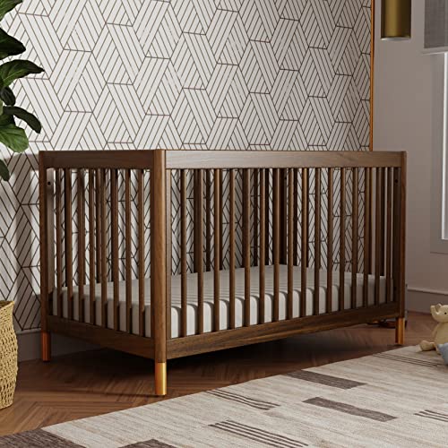 Babyletto Gelato 4-in-1 Convertible Crib with Toddler Bed Conversion in Natural Walnut and Brushed Gold Feet, Greenguard Gold Certified