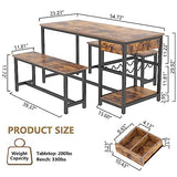 Dining Table Set for 4-6 People, 54.7" Kitchen Dinner Table with 2 Bench, Dining Room Tables Set with Storage Drawer & Shelf, 3-Piece Breakfast Nook Tables with Wine Rack &Glass Holder (Rustic) Gyfimoie