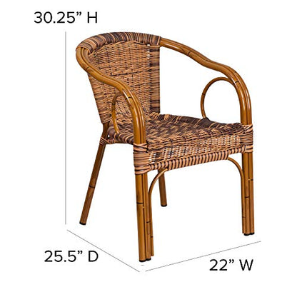 Flash Furniture Cadiz Series Dark Red Bamboo-Aluminum Indoor-Outdoor Restaurant-Patio Chair with Burning Brown Rattan - WoodArtSupply