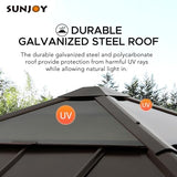 Sunjoy Hardtop Gazebo 9 x 9 ft. Cedar Framed Wood Gazebo with Brown Steel & Polycarbonate Pyramid Hip Roof and Ceiling Hook for Garden, Backyard Sunjoy
