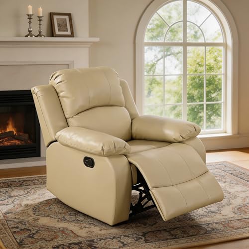 Trygoal Manual Recliner Chair, Nursery Rocking Chair, Leather Recliner Chair for Adults, Lazy Boy, Gaming Recliner wih Overstuffed Arms, Suitable for Home Theater, Living Room, Bedroom, Beige