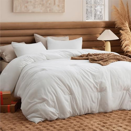 Bedsure King Comforter Set, White Soft Prewashed Bedding for All Seasons, 3 Pieces GentleSoft™ Bed Set, 1 Lightweight Comforter (104"x90") and 2 Pillowcases (20"x36") Bedsure