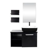 YOURLITE 28 Inch Floating Bathroom Vanity with Sink,Modern Wall Mounted Bathroom Vanity and Tempered Glass Sink Combo with Mirror and Faucet and Pop-up Drain Set,Black and White Ceramic Sink YOURLITE